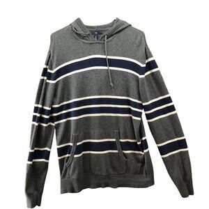 Gap Knit Cotton Hoodie Sweater Mens M Gray Blue Striped Pullover